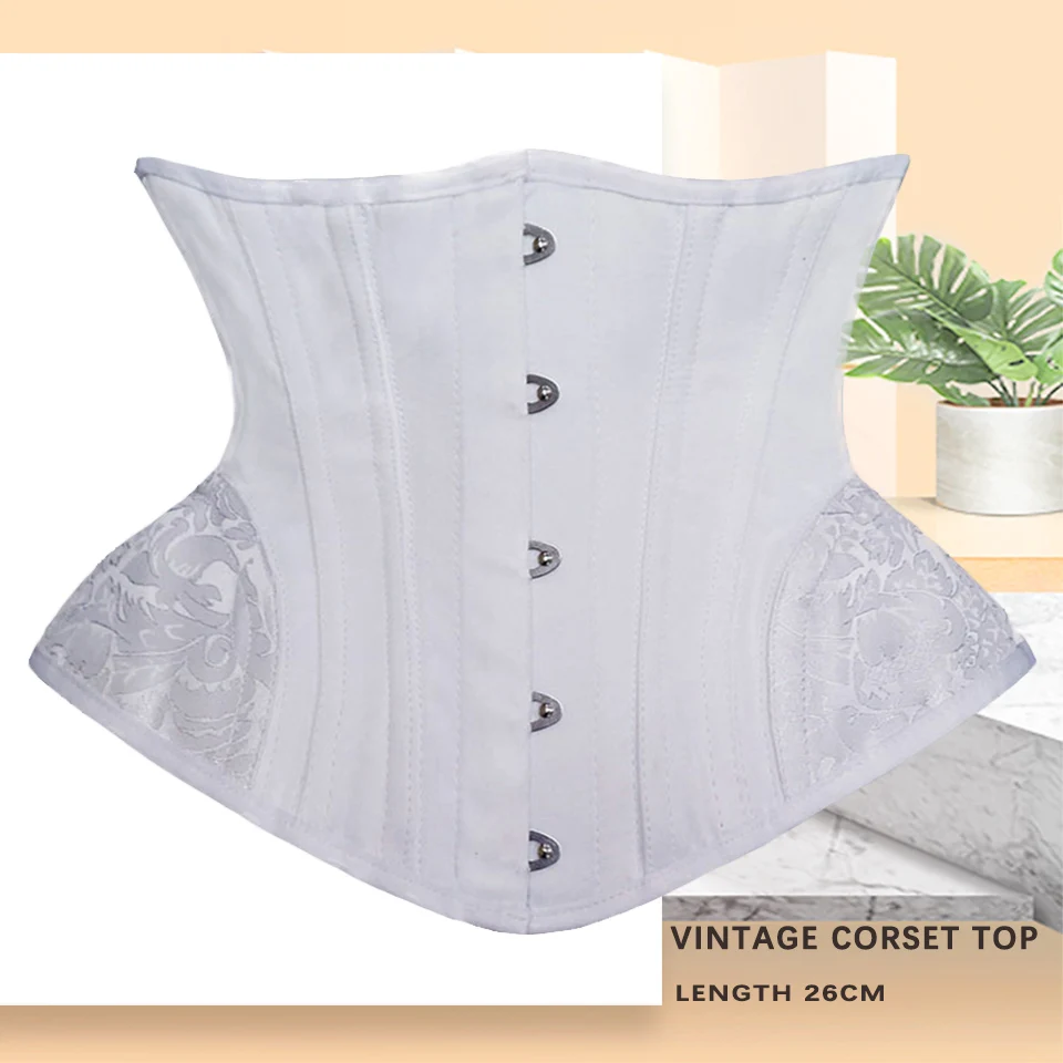 5-Knopf Vintage Unterbrustkorsett für Damen, Taillenformer mit 14 Stahlstäben, Kurze Korsetts mit Rückenstütze für eine Schlanke Taille – Detail 2