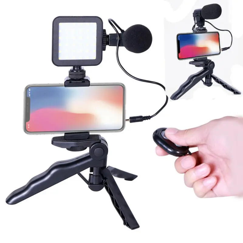 ZW49 Vlog Kits LED Video Light Mic Tripod W/Bluetooth Remote for Phone Camera Video Vlogging Photography for Tick Tok