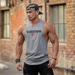 Men Sleeveless Vests Cotton Gym Singlets Muscle Tanktops Summer Fitness Tank Top Men Bodybuilding Clothing