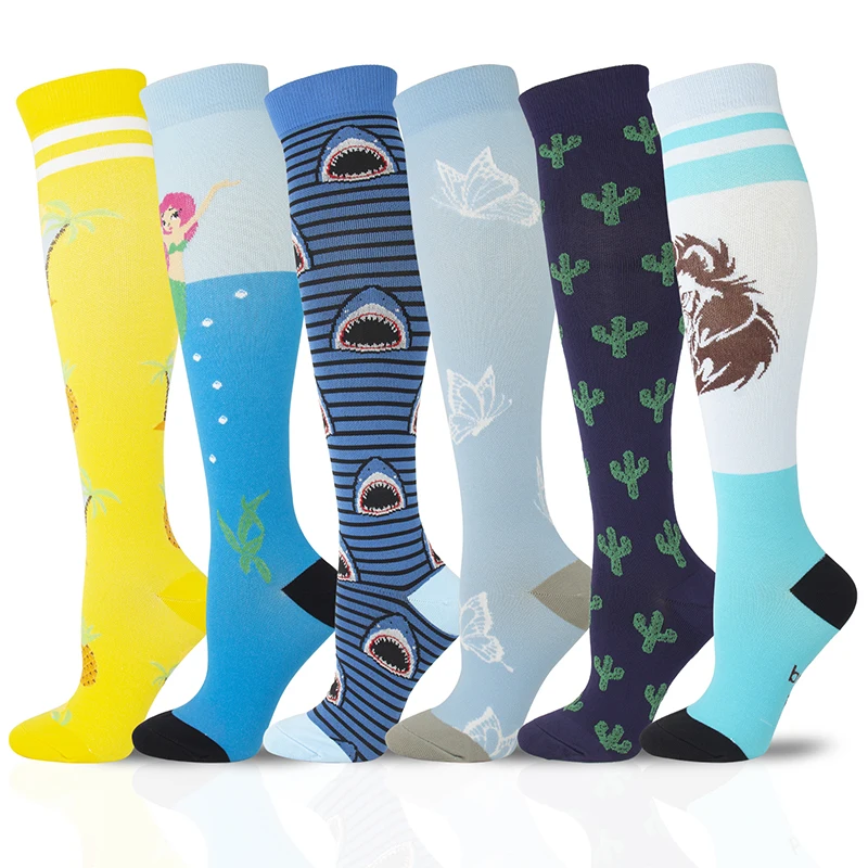 

New Compression Stockings Unisex Sport Leg Pressure Nylon Running Travel Happy Long Health Compress Women Men Socks Animals