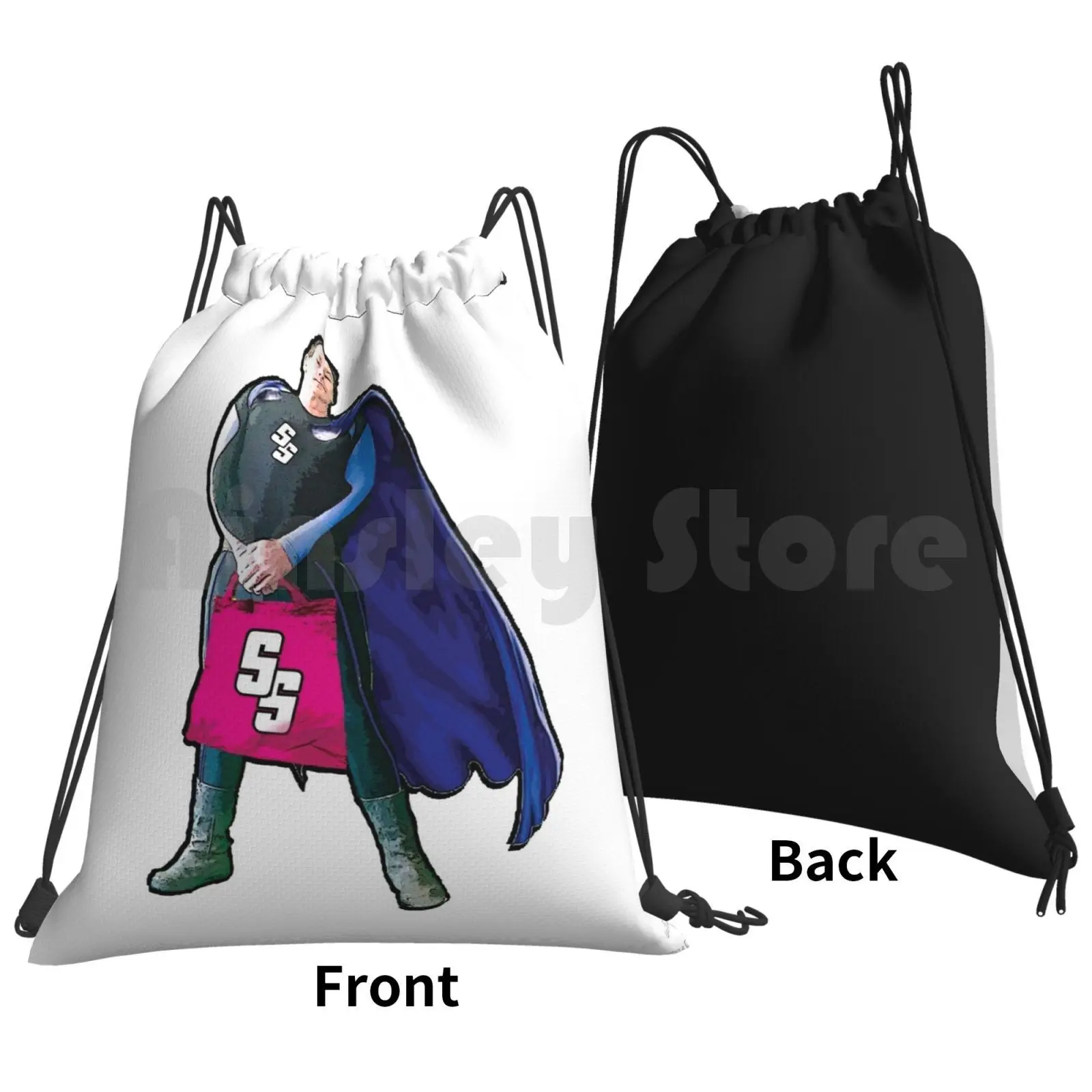 Super Shopper Backpack Drawstring Bag Riding Climbing Gym Bag Superhero Super Shopper Hero Cartoon Shop Shopping Store Cape