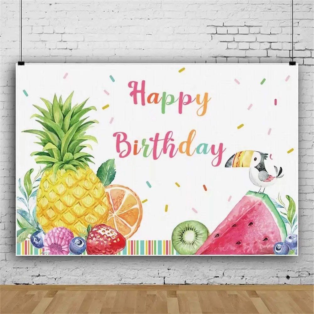 Cartoon Backdrop Fruits Pineapple Strawberry Watermelon Kiwi Fruit Children Kids Birthday Party Banner Photo Studio Background