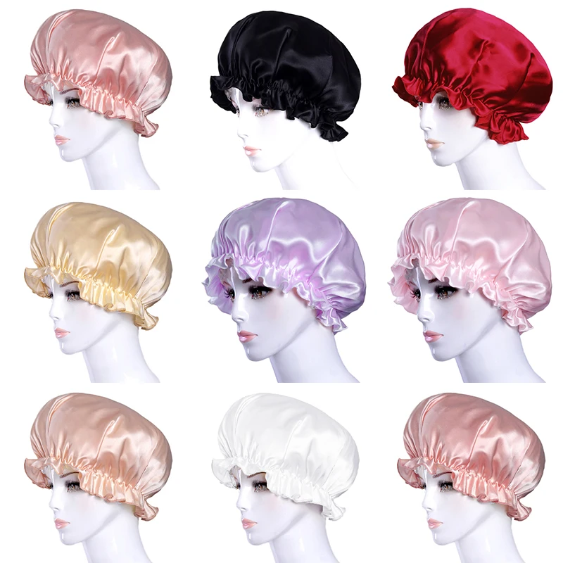 New Women Satin Bonnet Sleep Night Cap Head Cover Beanies Skullies Hat for For Curly Springy Hair Tool Bandanas Hair Loss Hat