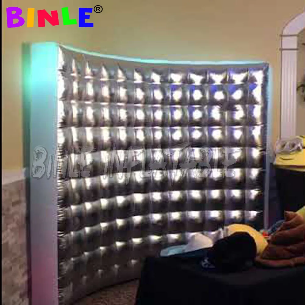 Customized LED lighted inflatable photo booth wall inflatable air wall with silvery n white color for DJ show