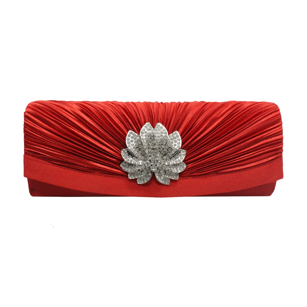 2022 New Design Woman Evening Clutch Bag Lady Girl Female Pleated Drape Satin Diamante Diamonds Crystal Rhinestone Clutch Bag