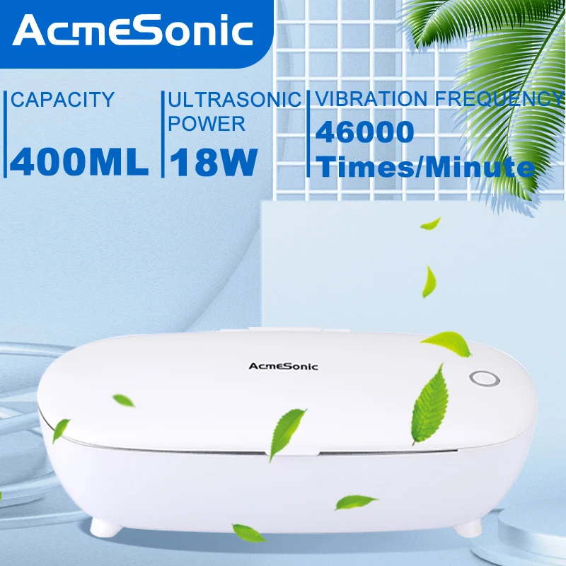 

ACMESONIC 400ml 46KHz Ultrasonic Cleaning Machine High Frequency Portable For Jewelry Glasses Toys Household Cleaner Appliance