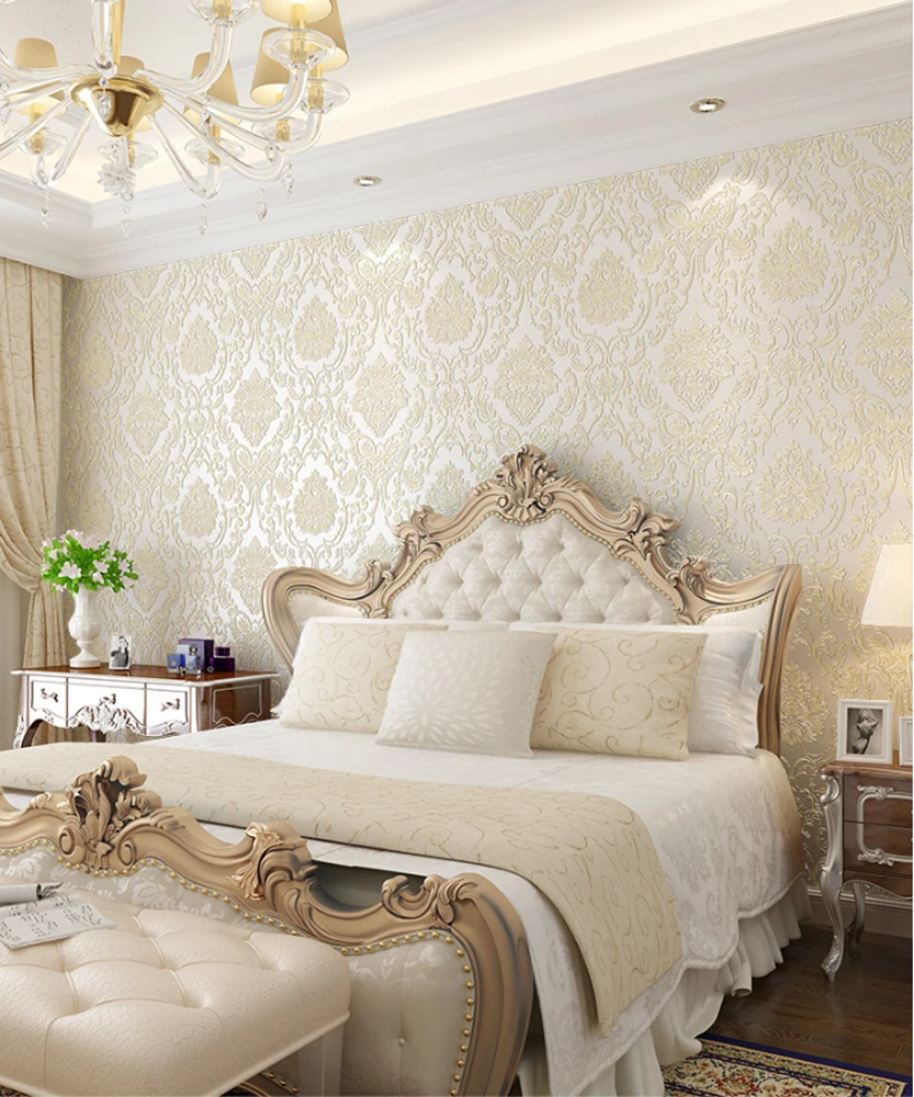 

QIHANG European Fine 3D Relief Luxury Damascus Bedroom Living Room TV Non-woven Wallpaper 0.53m*10m=5.3m2