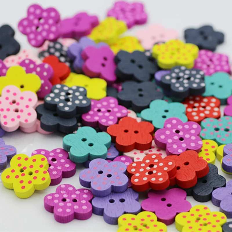 100 pz 15mm legno Polka Dots stella/cuore/fiore bottoni maculati cucito 2 fori fai da te artigianato di nozze abbellimenti per Scrapbooking