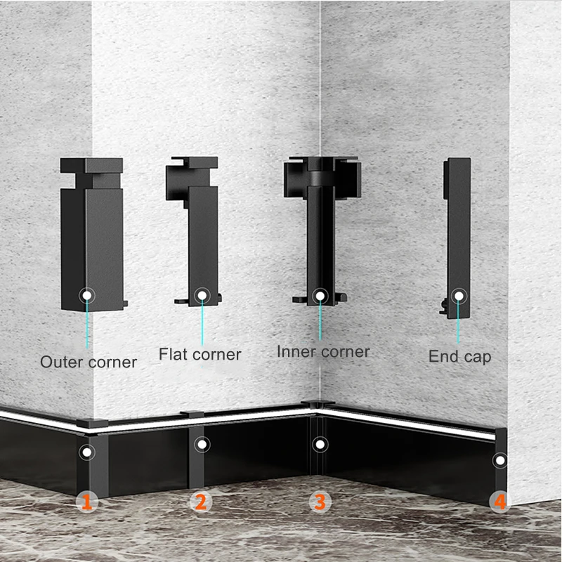 1M 50มม.LED แสงอลูมิเนียมโปรไฟล์ Baseboard พื้นผิวติดผนังรอบช่อง Linear โคมไฟมุมตัวเชื่อมต่อ