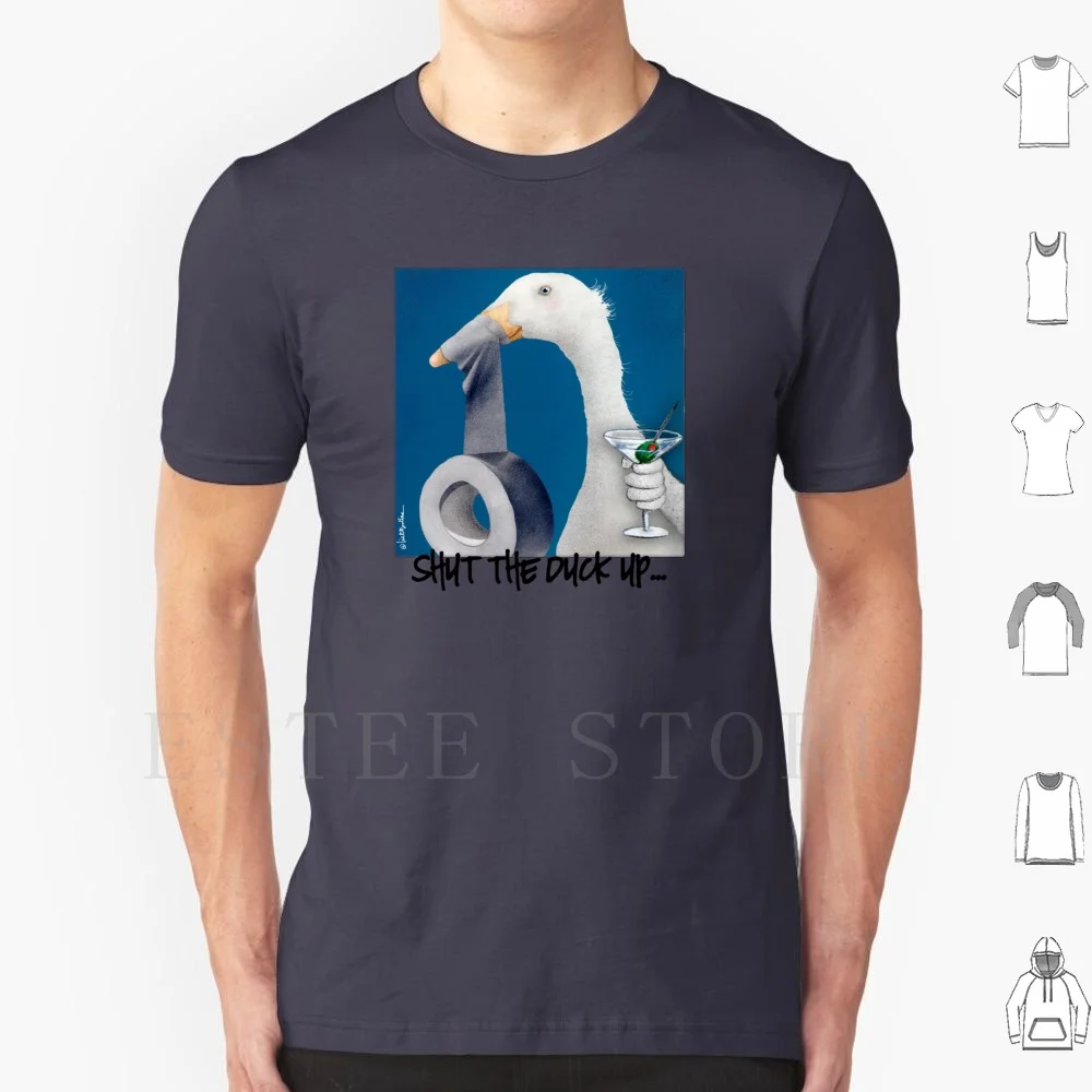 Will Bullas / Tee / Shut The Duck Up... / Humor / Camiseta de animales Algodón estampado Will Bullas Duck Cinta adhesiva para beber cóctel