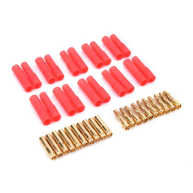 4mm HXT Banana Plugs with Red Housing for RC Connector Socket AM-1009C Gold Plated Banana Plug 10 Sets