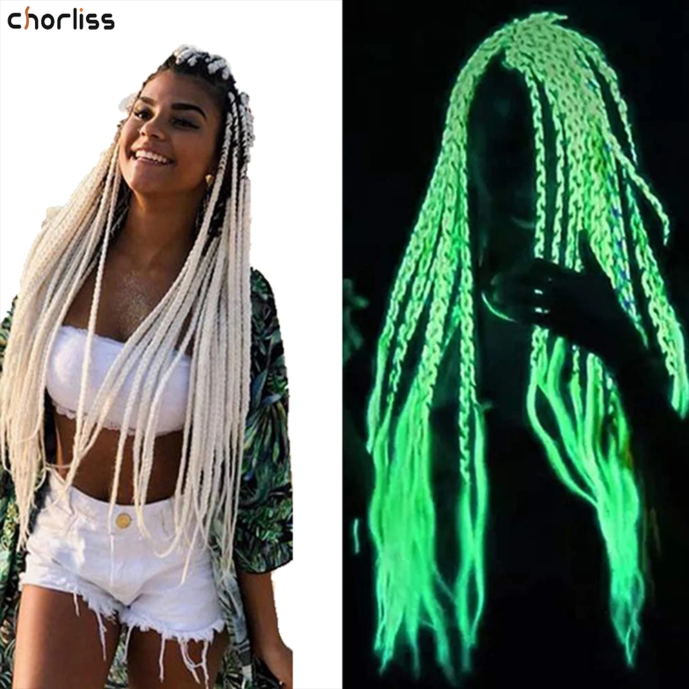 

24 Inches 100g Glowing Synthetic Jumbo Braids Fluorescent Green Shinning Hair In The Darkness Crochet Braiding Hair Extensions