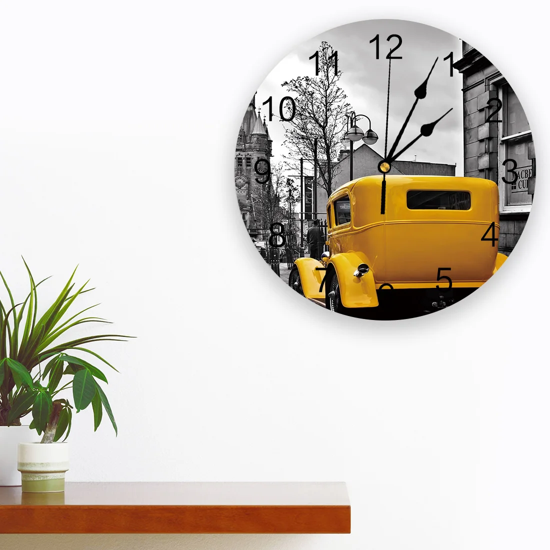 Building House Yellow Car Street Clocks Wall Home Decoration Modern Kitchen Teen Room Bedroom Living Room Decor Wall Clock