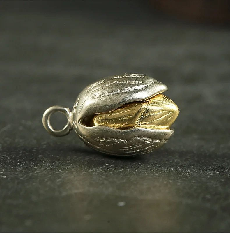 retro Brass pistachio nut craft DIY ornament Miniature Keychain ring Pendant accessories m021