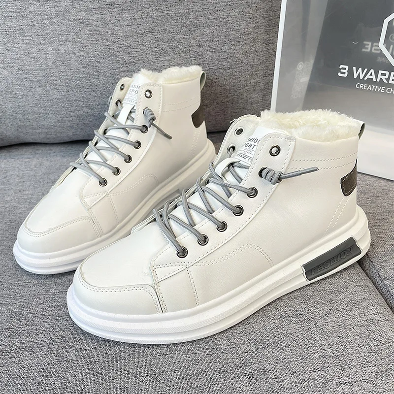 Men Shoes Autumn Winter 2021 New High Top Sneakers Men Leather Casual Shoes Plush Warm White Platform Boots Zapatos De Hombre