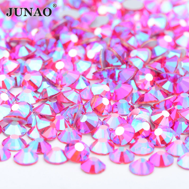 JUNAO-diamantes de imitación de cristal verde claro para decoración de uñas, piedras y cristales, Parte posterior plana, Strass, SS6, SS8, SS10, SS16, SS20, SS30