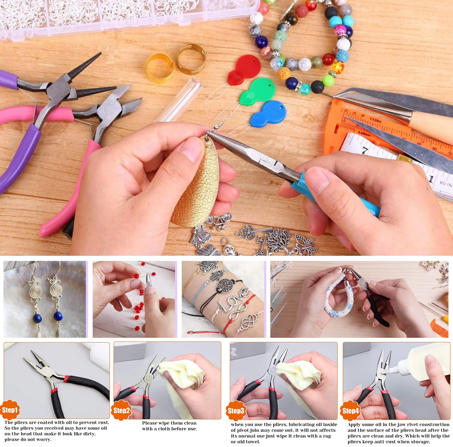 Jewelry Making DIY Tool Sets Repair Accessories With Pliers Beading Needle Scissors Vernier Caliper Elastic Thread Copper Wire