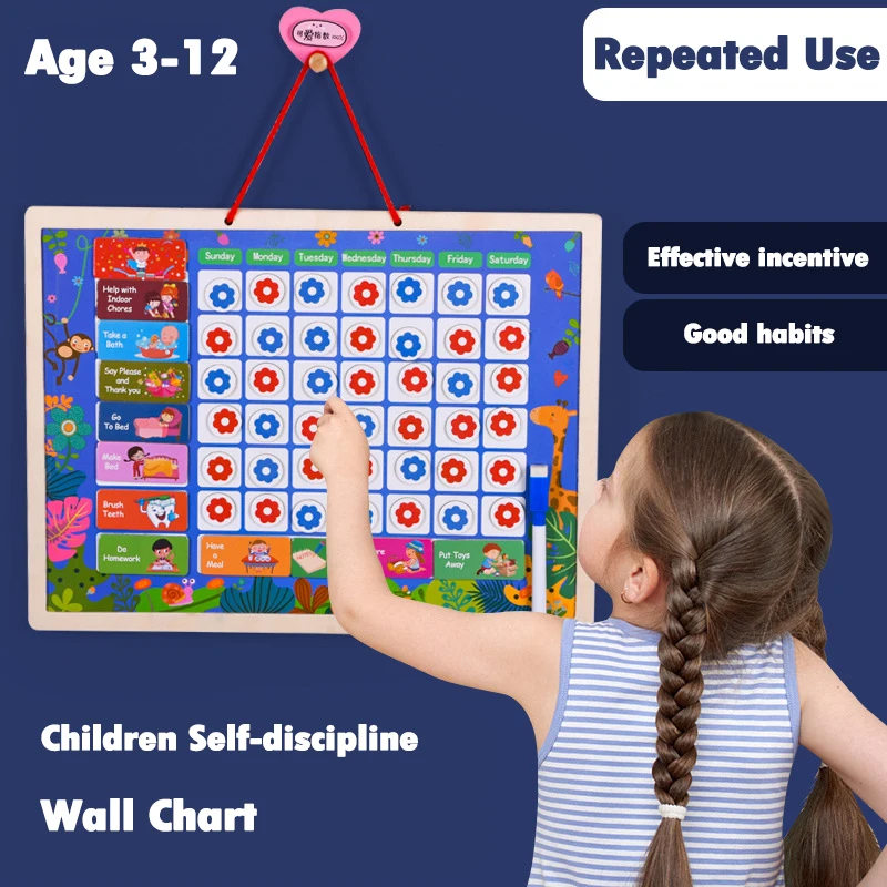 Children Habit Growth Educational Toys Magnetic Habit Tracking Reward Chart Self-discipline Activity Planner Board Toys for 3-12