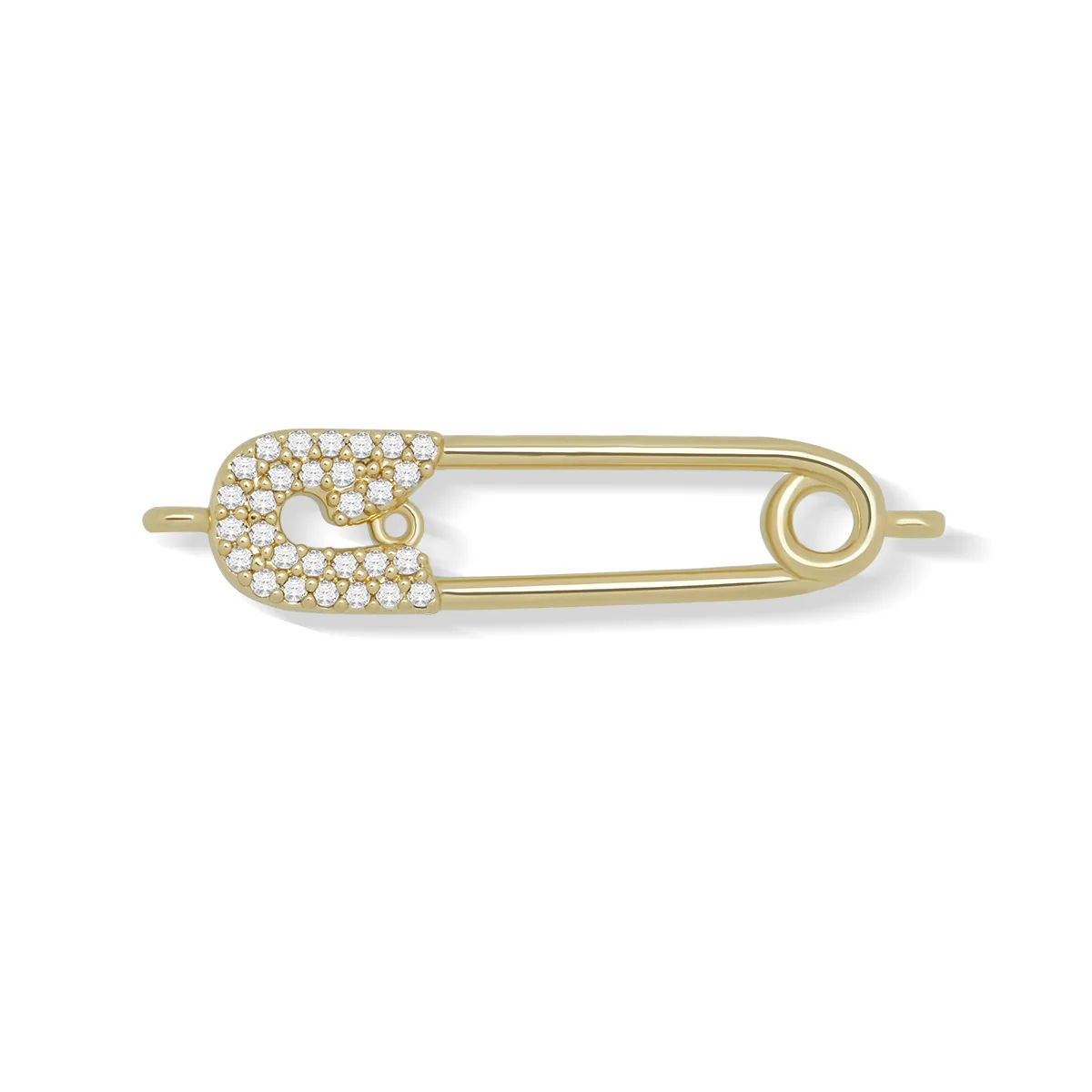 Cubic Zirconia Stones Gold-plated Rhodium Brass Safety Pin Connector Charm For Necklace Bracelet Makings CZ Copper Jewelry DIY