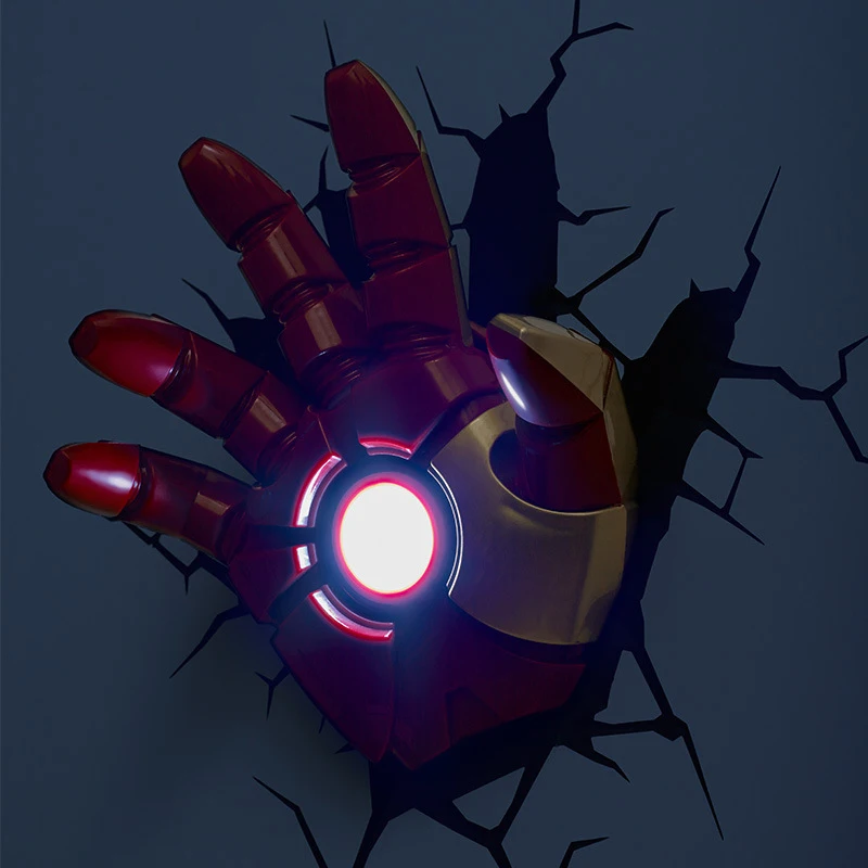 Acecorner Iron Man Face Hand 3D Creative Wall Lamp LED Night Light Avengers Marvel Bedroom Living Room Boys Kids Christmas Gift