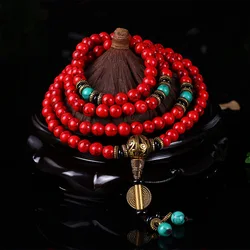 Wholesale Buddhist 108 Mala Prayer Bracelets 8MM Red Pine Stone Beads Women Men Yoga Meditation Necklace Dropshipping