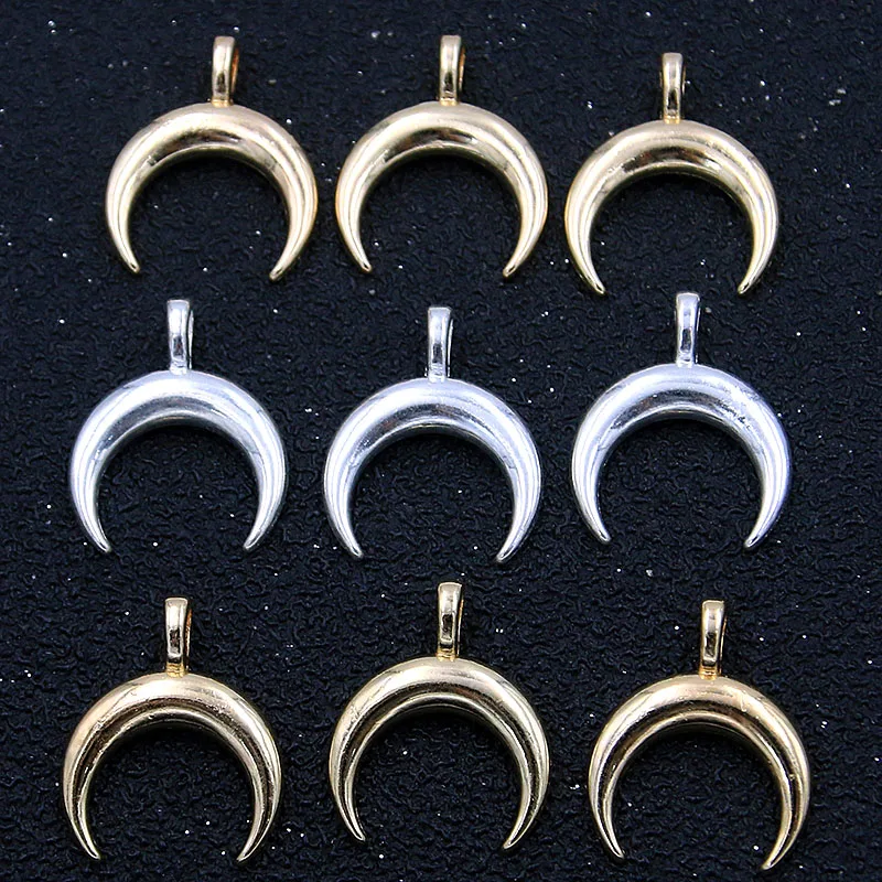 30PCS 16*20mm 2 Color  Charms Crescent Moon Fashion Natural Pendant Metal Alloy For DIY Necklace Handwork Marking Accessories