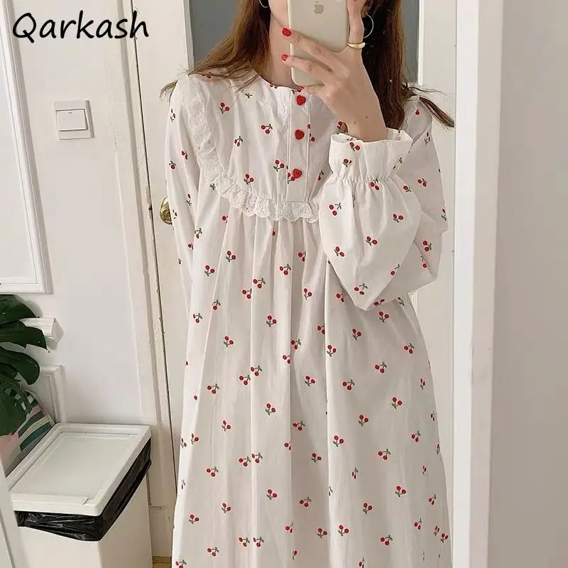 Nightgowns Women Spring All-match Girls Kawaii Korean Style Design Home Tender Stylish Sleepwear Newest Aesthetic Soft Teens Ins