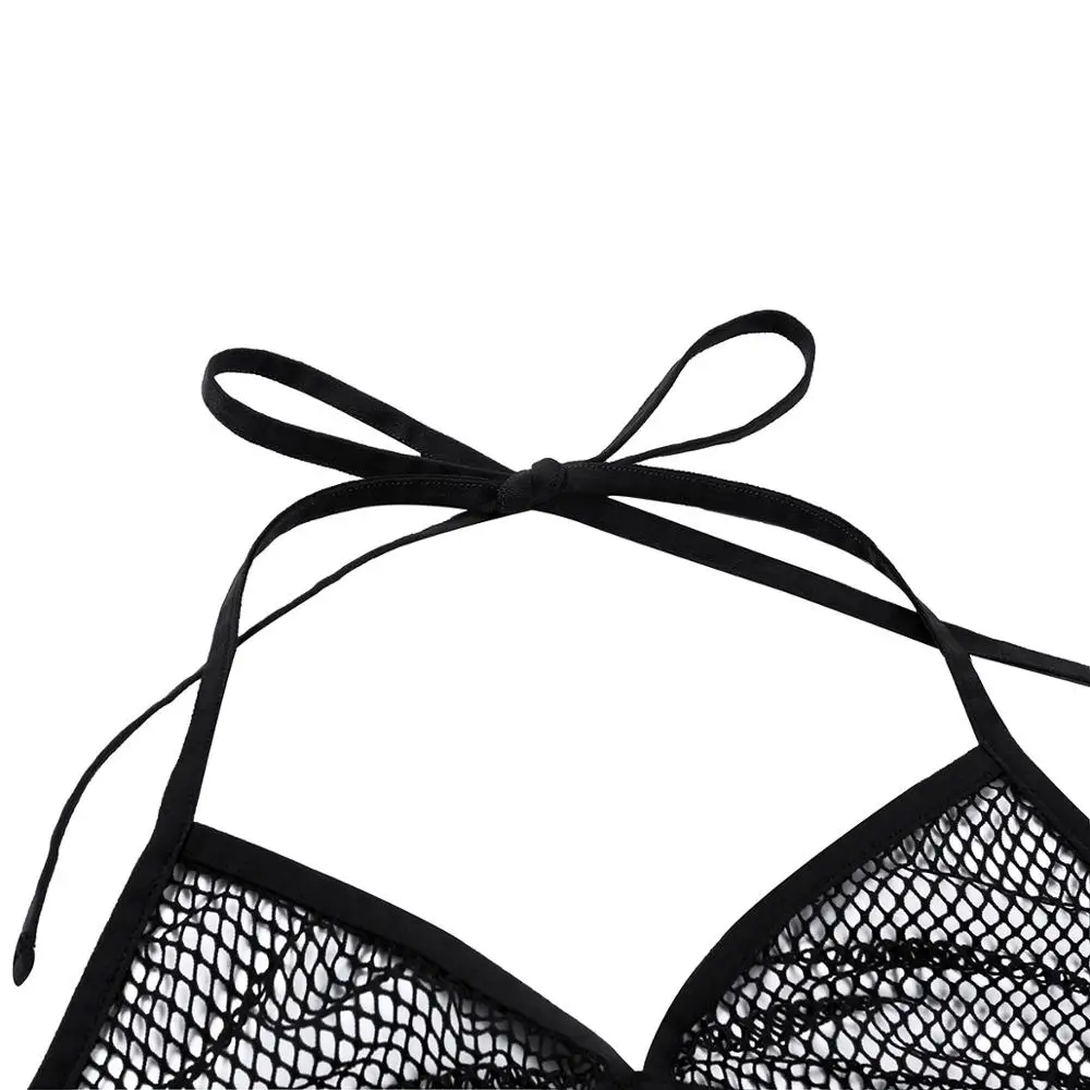 Alvivi Women Fishnet Bra Top Erotic G-string Set Sexy Sheer Mesh Lingerie Set Transparent Swimsuit Bikini Bra Set Thongs Panties