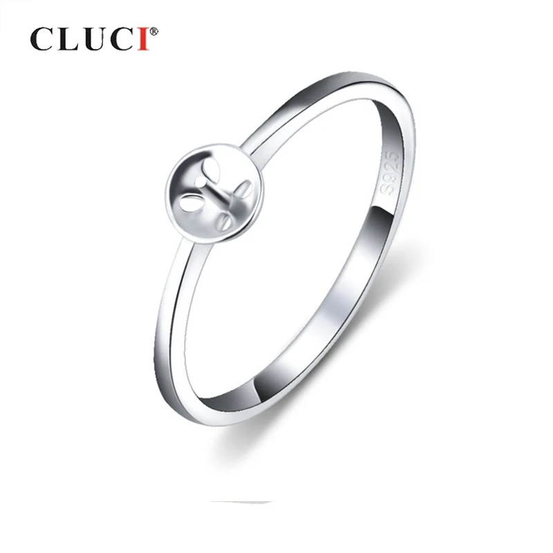 CLUCI 925 Sterling Silver Simple Pearl Ring Mounting for Women Engagement Silver 925 Round Women Rings SR1084SB