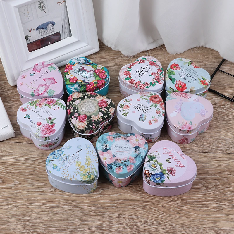 1Pcs Mini Vintage Flowers Tin Wedding Candy Tea Storage Boxes Metal Box Gift Coin Earrings Box Party Favor Case Random