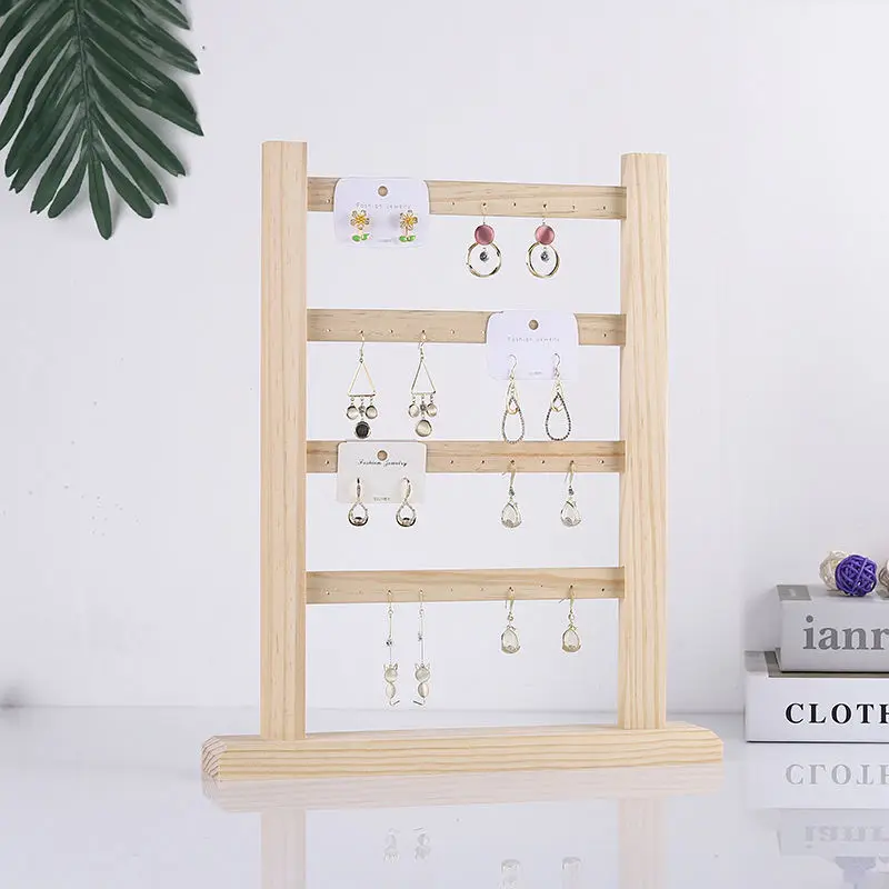 Wood 40 Holes Earring Jewelry Hanger Stand Organizer Holder Nature Wooden Jewelry Rack Storage Display Stand Store Home Decor