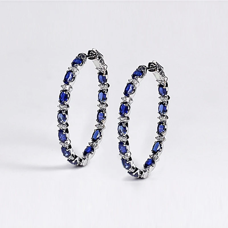 Huitan Luxury Blue Zircon Hoop Earrings for Women Delicate Daily Wearable Accessories Dance Party Female Earring Fashion Jewelry