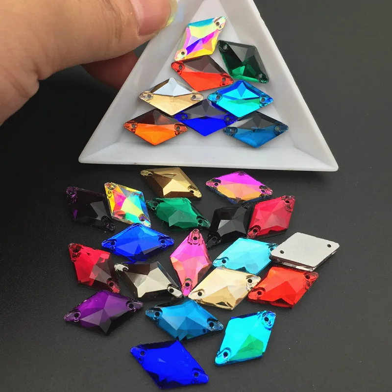 20pcs 11x19mm Colorful Rhombus Glass Sew On Rhinestones Flatback Crystal Sewing Stones Clothes Jewellery for DIY Garments