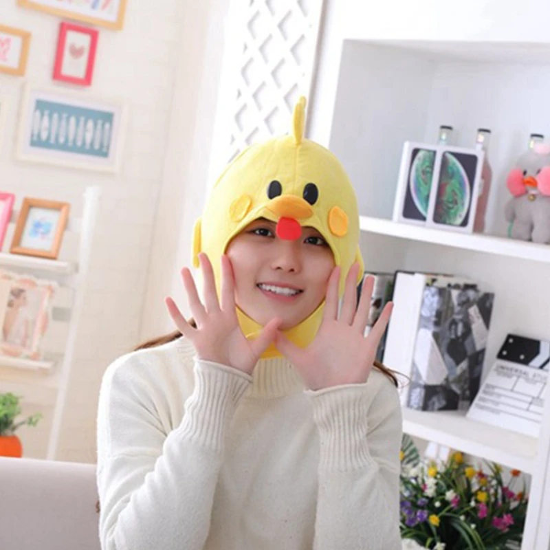 Novelty Funny Cartoon Chicken Animal Plush Hat Stuffed Toy Full Headgear Cap Cosplay Costume Festival Party Photo Props