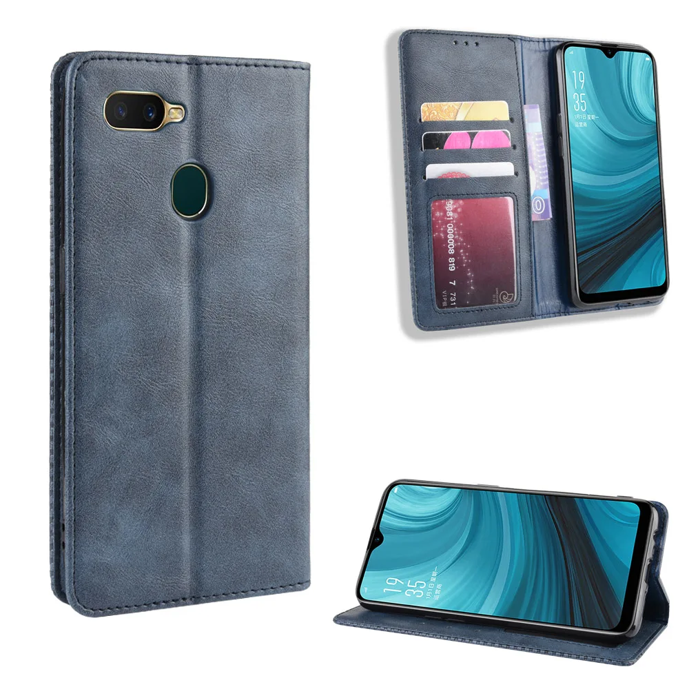 Oppo A12 Case OppoA12 Wallet Flip Style Vintage Skin Leather Phone Back Cover For Oppo A12 A 12 CPH2077 Cases With Photo Frame