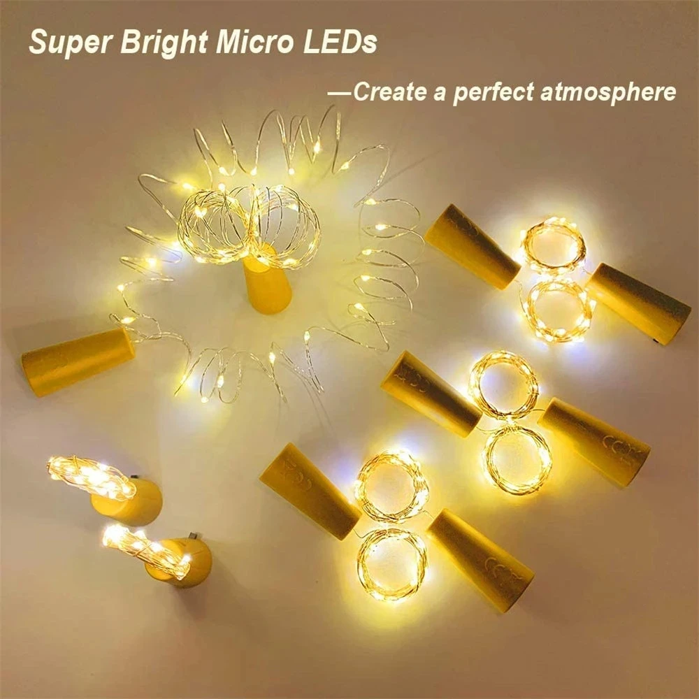 Rượu Đèn Pin Hoạt Động 10 Gói 2M 20 LED Fairy Mini Dây Đèn Cho Rượu Chai Thủ Công Đảng đám Cưới Giáng Sinh