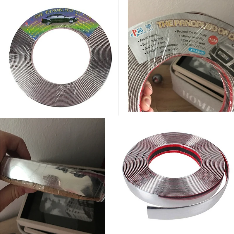 Silver Car Chrome Styling Decoration Moulding Trim Strip 6mm 8mm 10mm 12mm 15mm 20mm 30mm 13M  Tape Auto DIY Protective Stickers