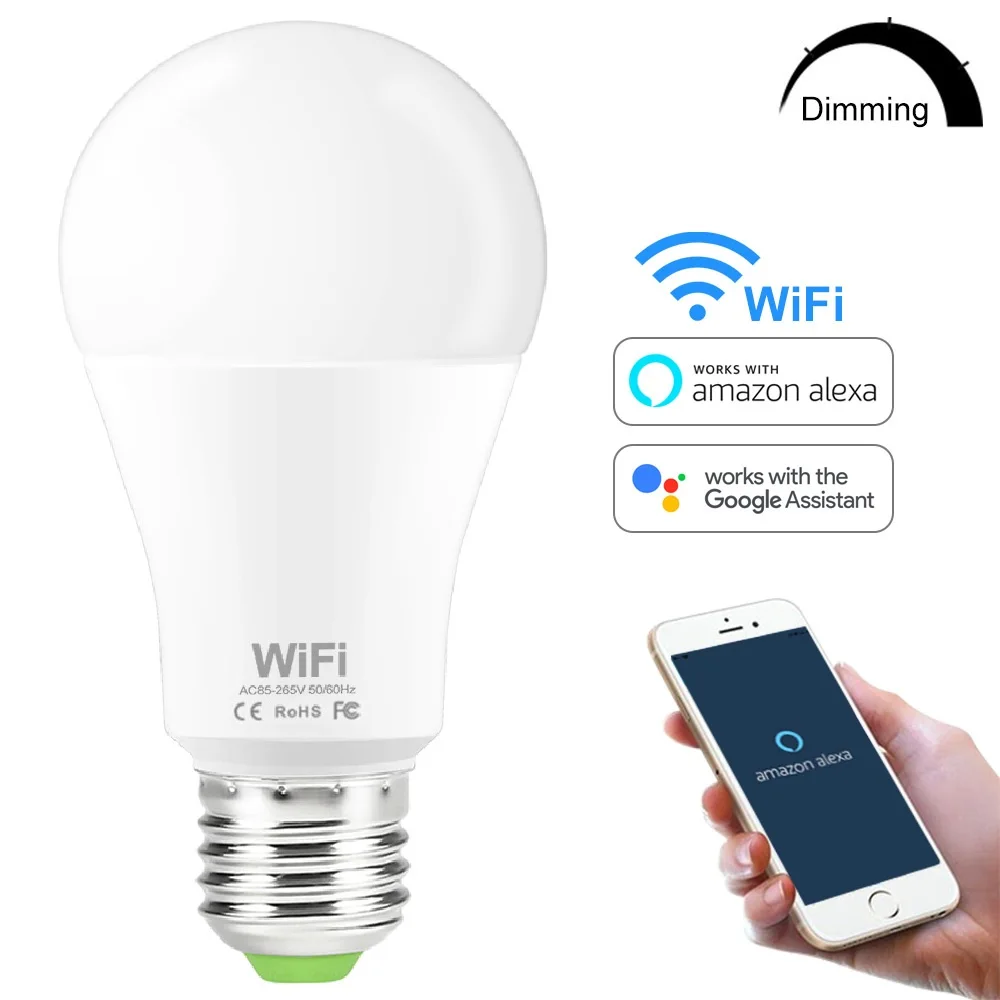 15W Smart WiFi Light Bulb E27 B22 Dimmable LED Lamp APP Smart Wake up Night Light Compatible with Amazon Alexa Google Home