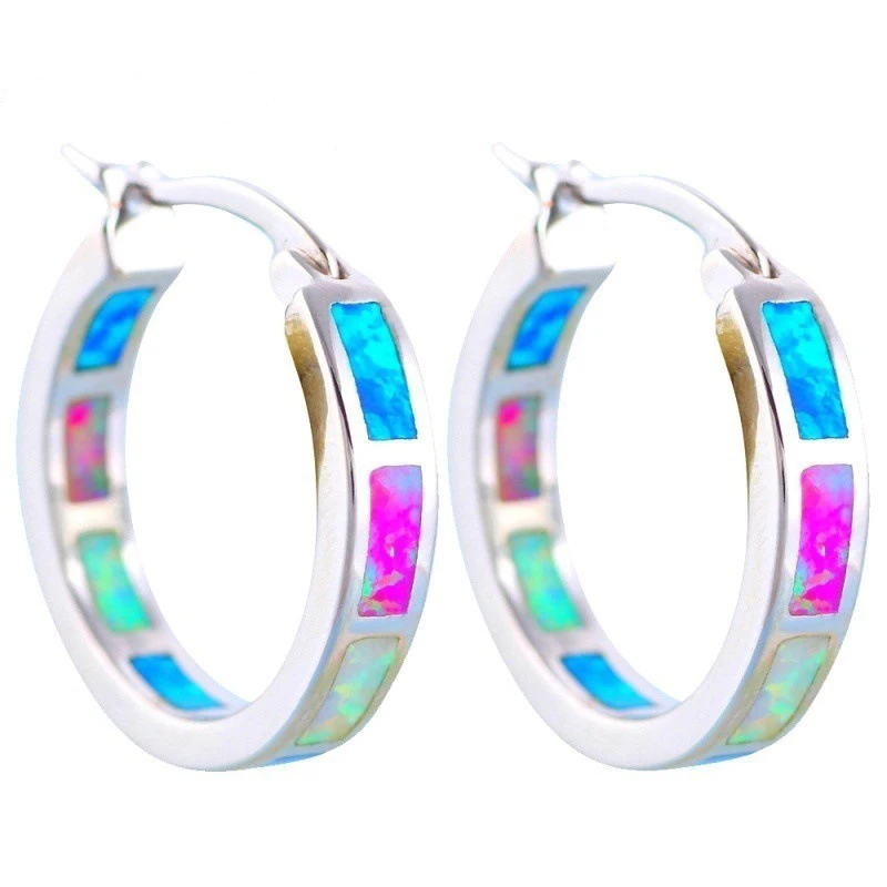 Bohemian Blue Fire Imitation Opal Hoop Earrings For Women Accessories Bridal Engagement Wedding Jewelry Valentine's Day Gift