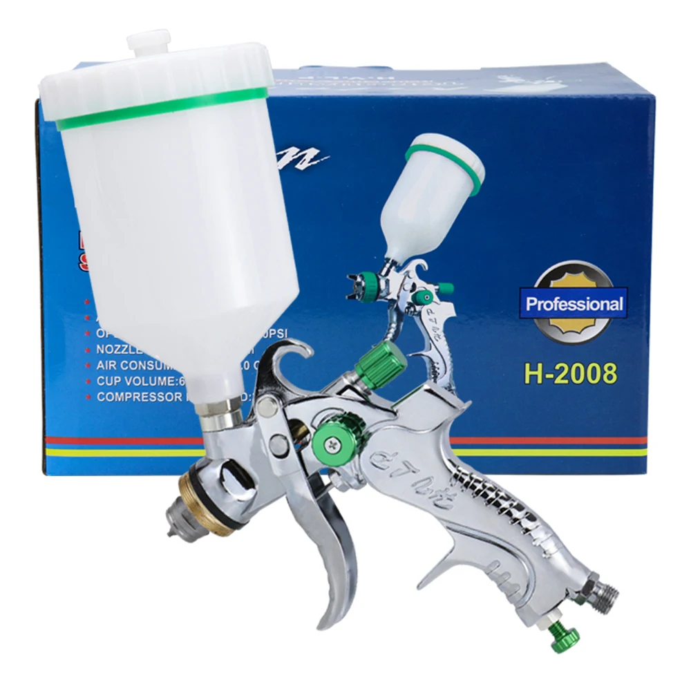 H-2008 1.4/1.7/2.0mm Nozzle Professional HVLP Spray Guns Sprayer Paint Airbrush Mini Spray Gun For Painting Cars Aerograph Tool