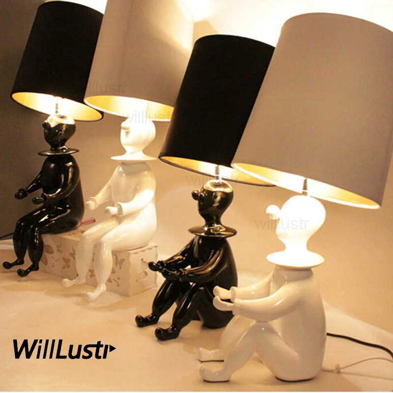 

Black White Resin Clown Table Lamp Modern Jaime Hayon Desk Light Office Living room Sofa Side Bedroom Bedside Lighting