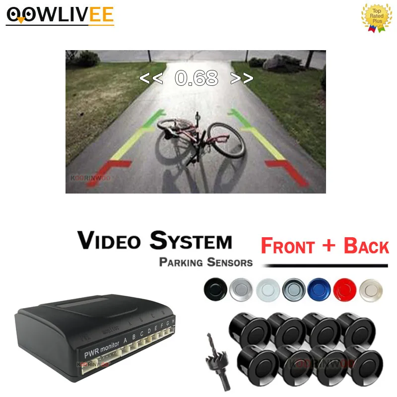 

OOWLIVEE Car Parking Sensors 8 Radars Video System Front and Back Parking Alarm 12v Buzzer Parking Assistance Parktronics Black