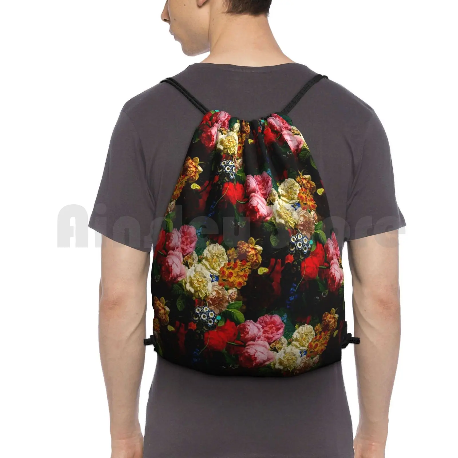 Baroque Flower Garlands Backpack Drawstring Bag Riding Climbing Gym Bag Florals Floral Flowers Flower Red Pink Pretty Purple