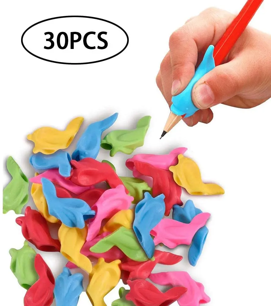 30 Pack Posture Correction Tool for Kids Handwriting Ergonomic Writing Training Aid Silicon Gel Pencil Grip (Random Color)