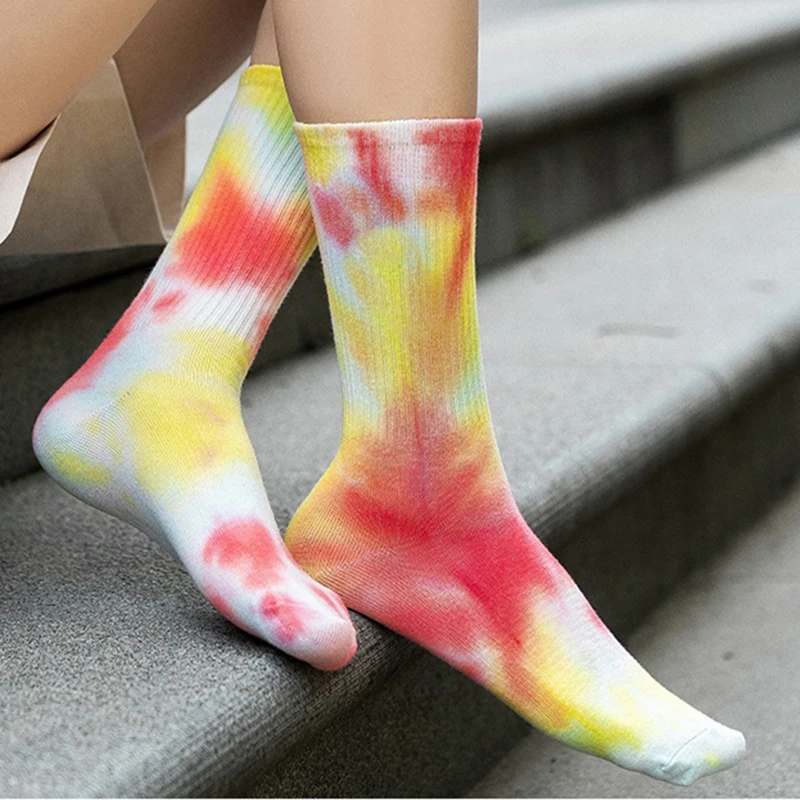 1 Pair Tie Dyed Tube Socks Street Trend Tide Socks Women Men Solid Color Cotton Socks Skateboard Socks Student Fashion