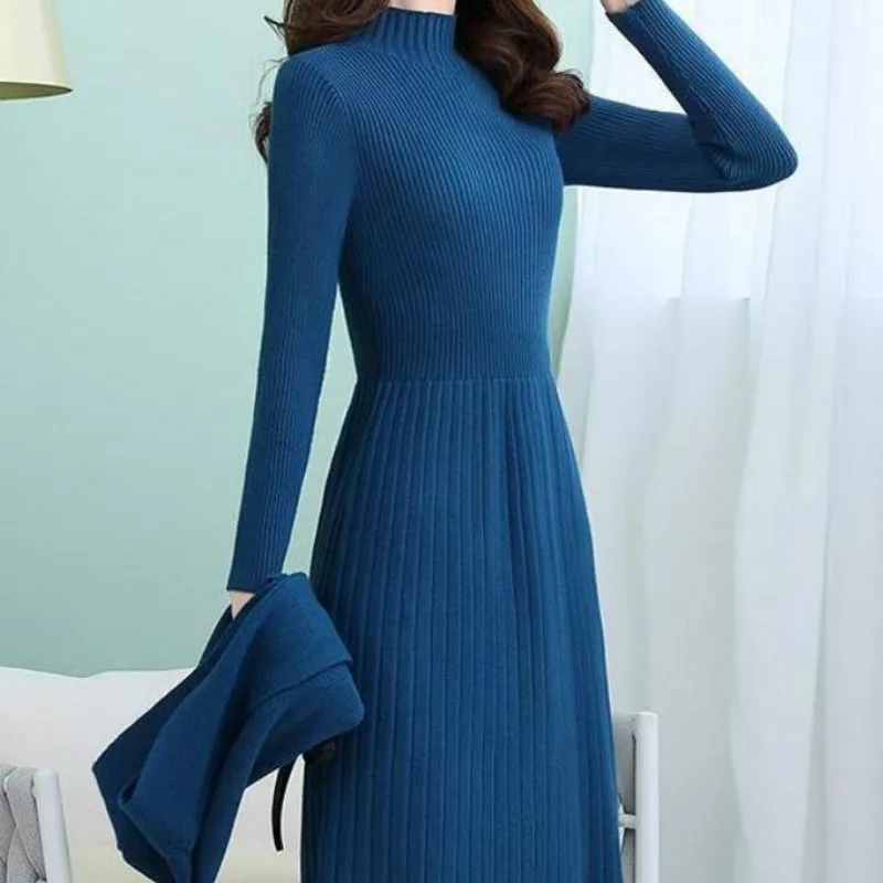 

New 2020 Autumn Winter Office Ladies Elegant Knitting Women Sets Long Sleeve Dress + Women Sweater Vest 2pcs Suits
