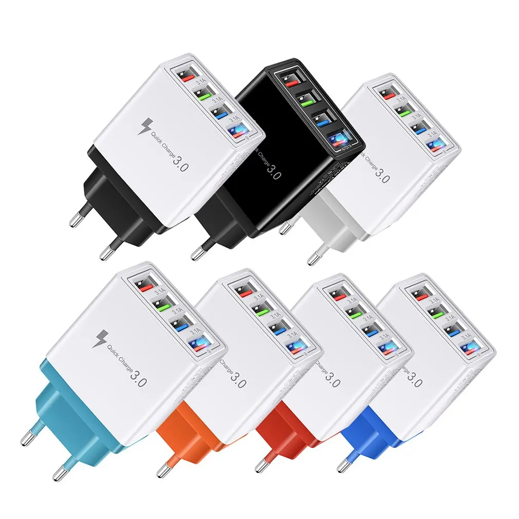 USB ชาร์จโทรศัพท์มือถือโทรศัพท์4 USB Port สีสัน Travel ชาร์จหัวชาร์จ