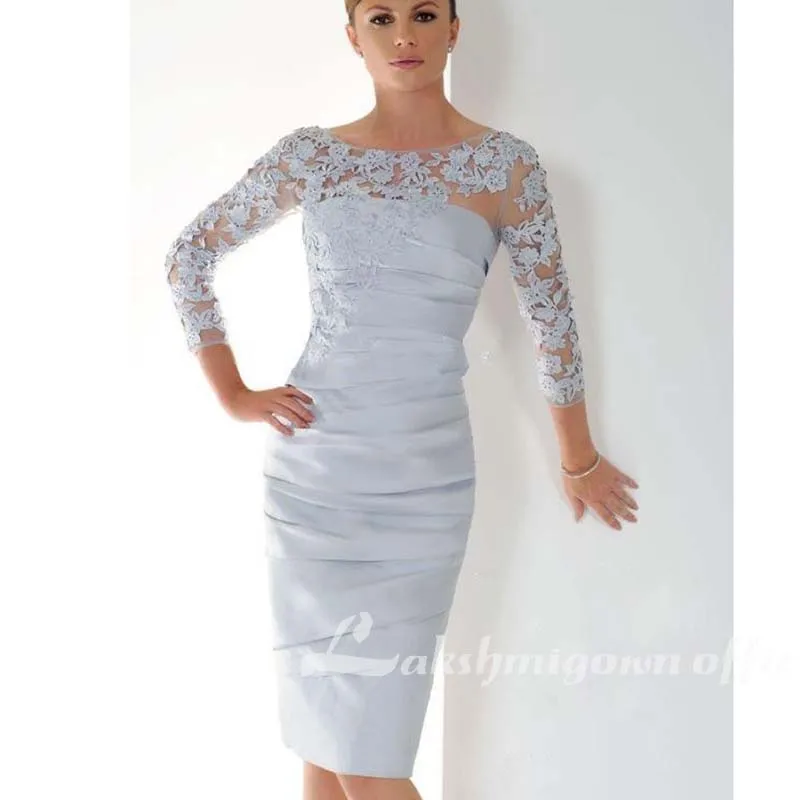 2021 silber Mutter Der Braut Kleider Mantel 3/4 Ärmeln Appliques Bräutigam Kurze Hochzeit Party Kleid Mutter Kleider Für Hochzeit