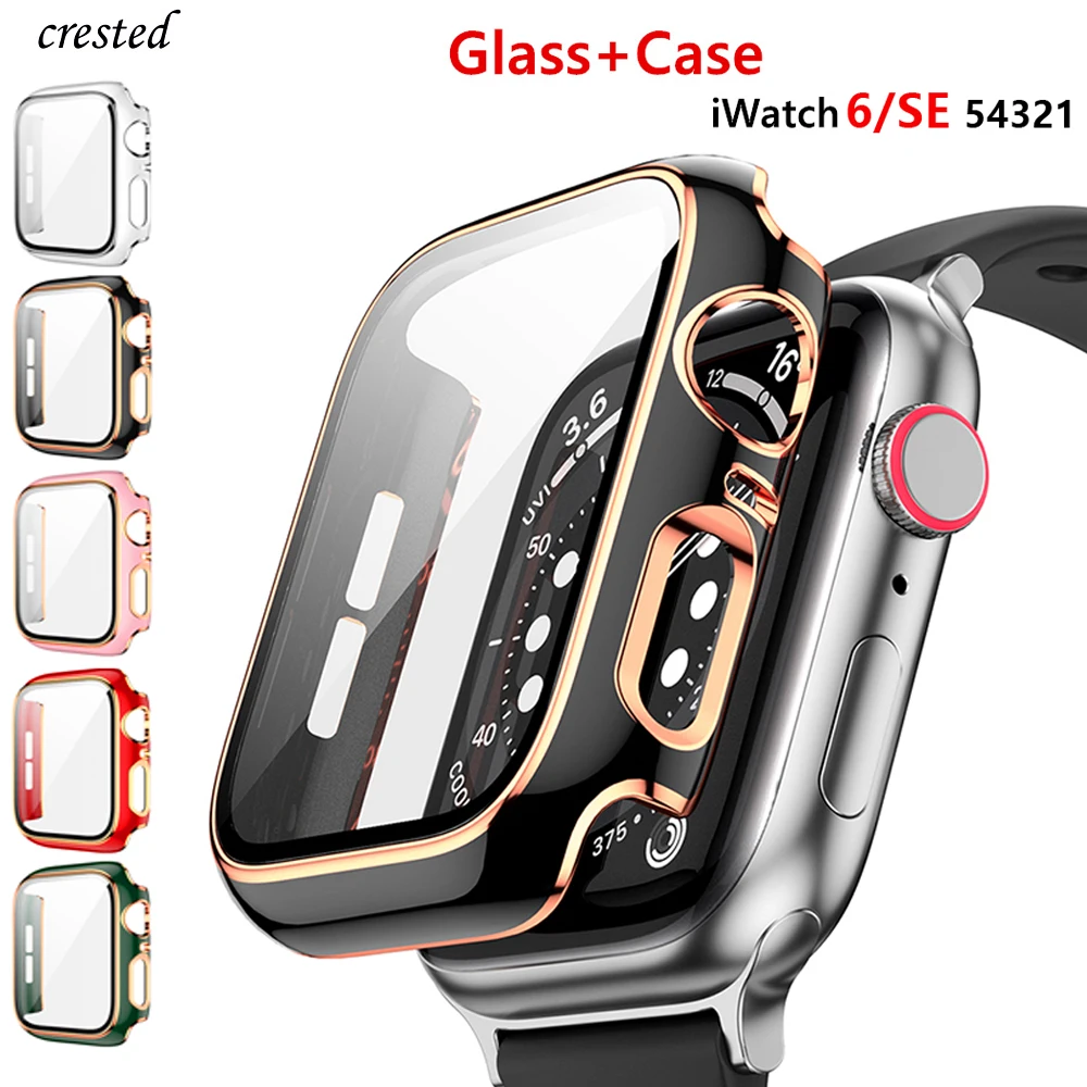 Glass+Cover For Apple Watch 9 8 7 6 SE 3 4 5 Accessorie Bracelet correa iwatch case Series 45mm 41mm 44mm 40mm 42mm 38mm