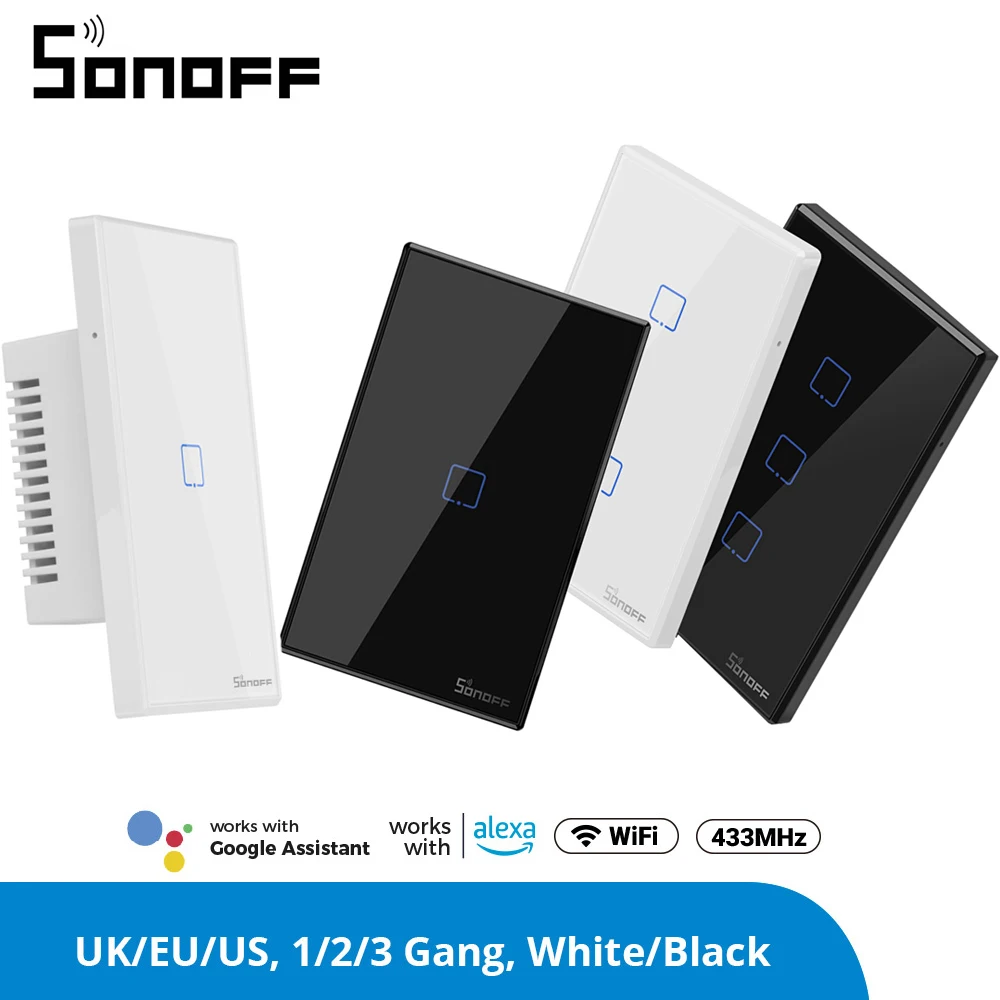 

SONOFF TX T0 T2 T3 US Smart Wifi Wall Touch Light Switch 1/2/3 Gang Ewelink APP 433Mhz RF Alexa Goolge Home Voice Remote Conrtol